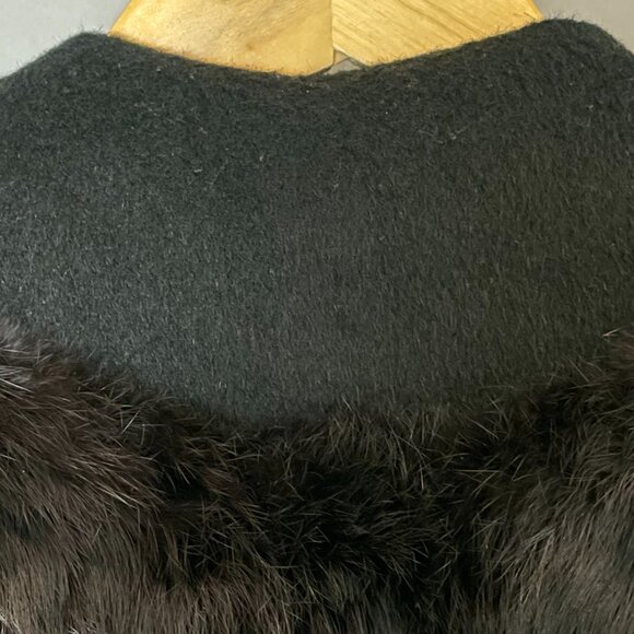 Vintage 50s 60s Wool Coat Fur Collar Black Women Union Made‎ Overcoat Retro - Picture 11 of 16